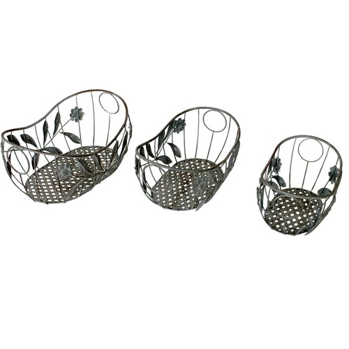 Metall Dekok�rbe Set 3tlg. oval antik grau Korb Dekokorb Pflanzkorb Korbset