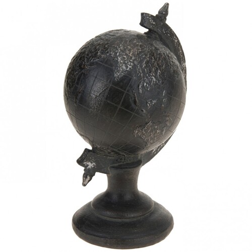 Dekoration Globus in schwarz auf Fu� ca. 12cm antikfinish Erdkugel