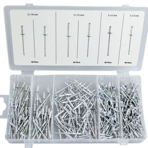 Nieten Blindnieten 320tlg. Sortiment Alu/Stahl Popnieten Set mit Flachrundkopf