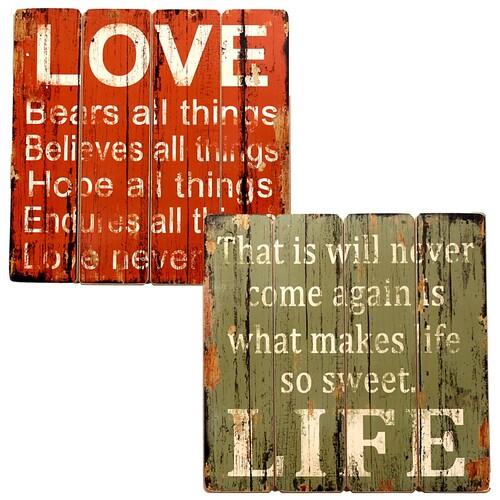 Wandbilder aus Holz Wanddeko Love Life Spr�che 2er Set ca. 40 x 40 cm