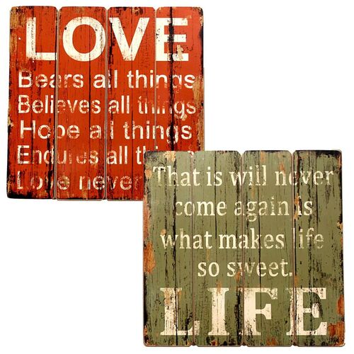 Wandbilder aus Holz Wanddeko Love Life Spr�che 2er Set ca. 40 x 40 cm