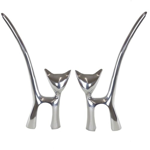 Wanddeko Katzen Set 52x27x4cm Aluminium poliert Katzenfiguren Skulpturen