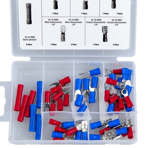 Kabelschuhe 50tlg. Sortiment Steckverbinder Flachsteckh�lsen Ringkabelschuhe