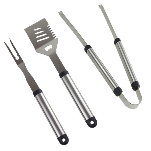 Grillzubeh�r Grillbesteck 3teilig Metall 42cm Gabel Zange Schieber Grillset