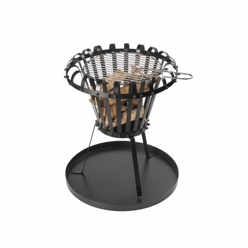 Feuerkorb mit Platte Feuerstelle Feuerschale 50xH53,5cm schwarz mit Grillrost
