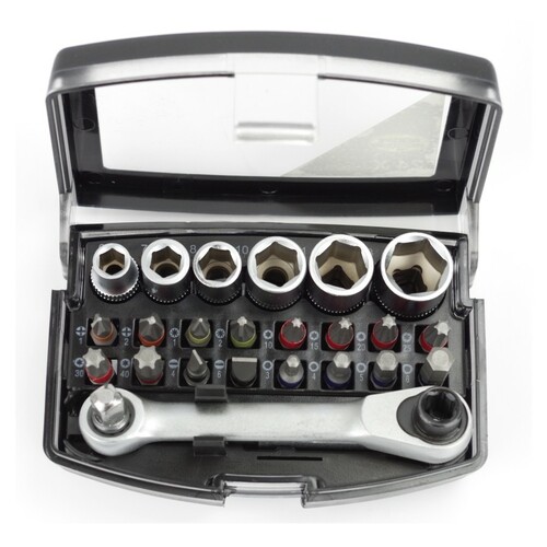 Ratsche Bit Stecknuss Satz in Kunststoffbox Knarre Steckschl�ssel Set 24tlg.