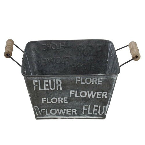 Pflanzschale Metall Holzgriffe 20x20x10,5cm Shabby Chic Pflanzk�bel Pflanzkorb