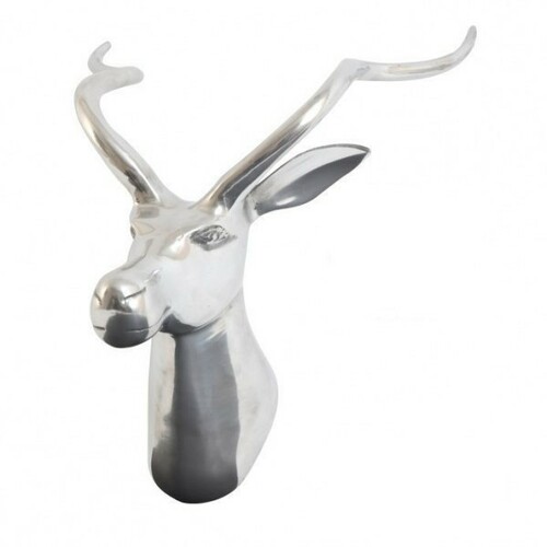 Geweih Bock 47cm Aluminium poliert Wanddeko silber zur Wandmontage