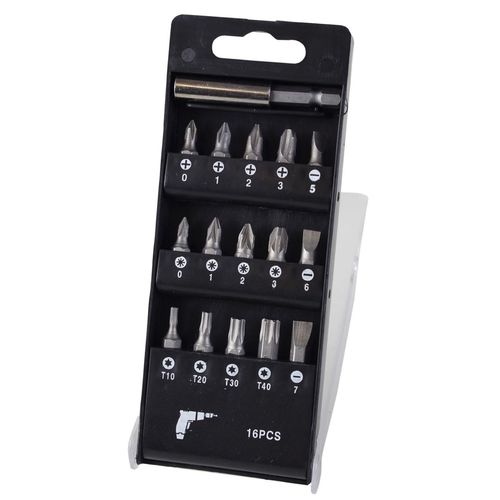 Bit-Satz 16teilig Schlitz Kreuz Innensechskant Bithalter f�r Akkuschrauber