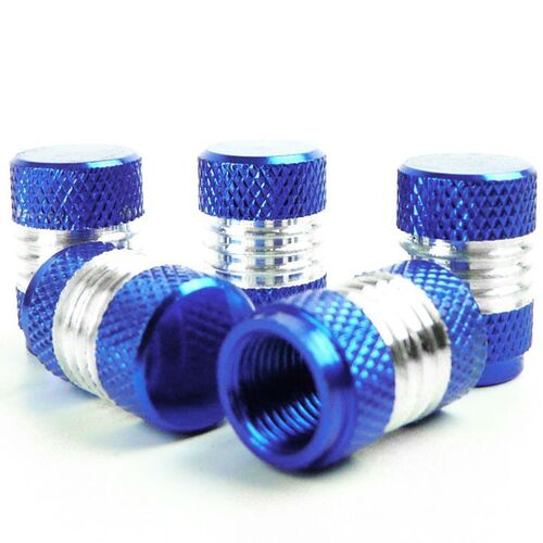 Ventilkappen aus Aluminium in blau / silber 5 St�ck rund mit Riffelung H 17mm