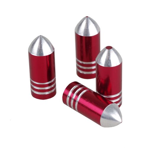 Ventilkappen 4 St�ck 10x26 mm metallic rot Aluminium Bullet Design Patronenform