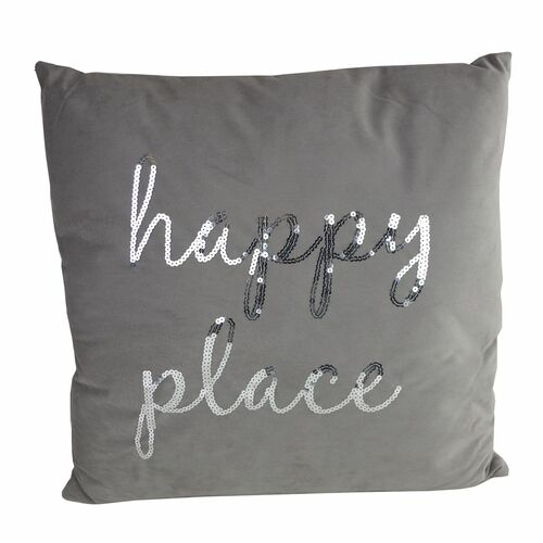 Dekokissen Fleece HAPPY PLACE Braun Sofakissen Kissen Couchkissen Deko