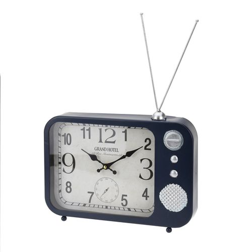 Tischuhr Radioform dunkelblau 23x33x5cm Wanduhr Radiouhr Dekouhr Uhr Retro