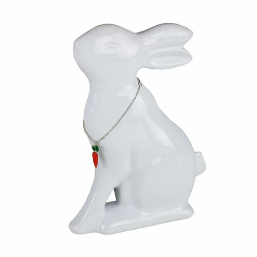 Dekofigur Hoppel wei� Karotten Halskette Keramik Osterhase