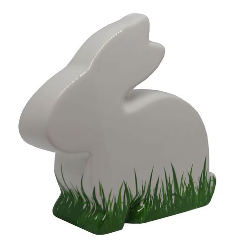 Dekofigur Hase Keramik wei� 20x18cm Grasdekor Dekohase Grasi Osterdekoration