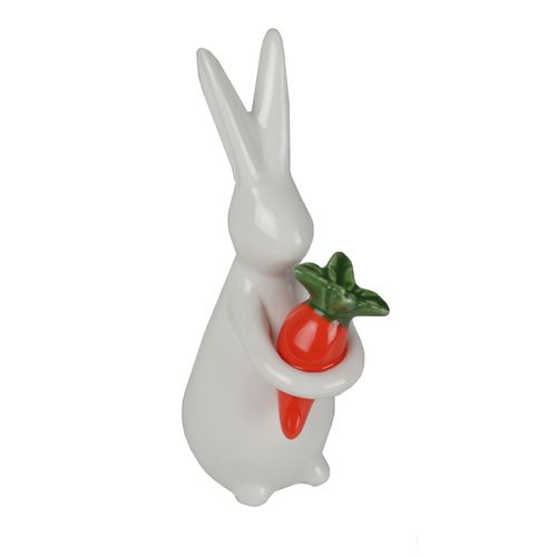 Hase Fritz mit Karotte Keramik wei� 17,5cm Dekohase Osterdekoration Keramikfigur