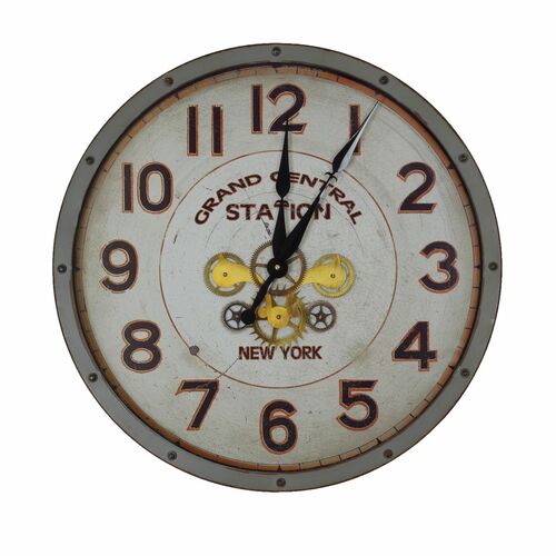 Metalluhr RIDO Wanduhr Zahnr�der Vintage 52x52x9cm K�chenuhr Metall Uhr grau