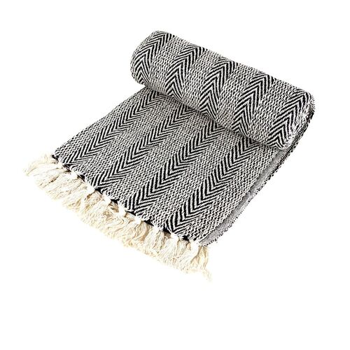 Plaid ca. 125 x 150 cm Decke mit Fransen orange, grau o. schwarz 