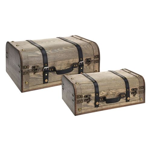 Truhe Kisten Set Holz in braun Holzkisten 2er-Kisten Schatztruhe deko Holzkisten