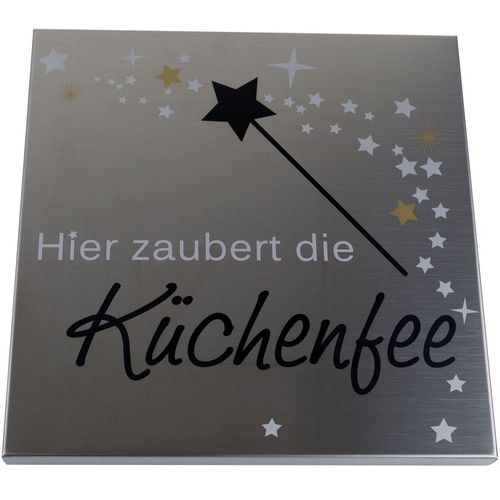 Wandschild K�chenfee 25x25cm aus Edelstahl Wanddeko Wandbild K�chenausstattung