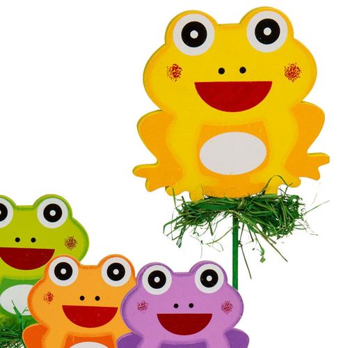Gartenstecker 27x7cm Holzstecker 4tlg. Frosch in 4 verschiedenen Farben Blumen