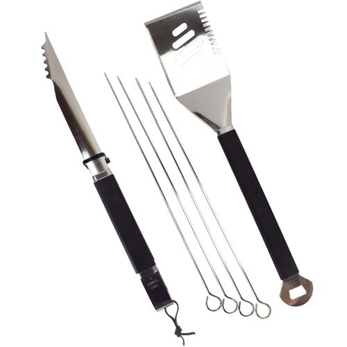 6-tlg. Metall Grillbesteck-Set langlebig mit Kunststoffgriffen inkl. Grillspie�e