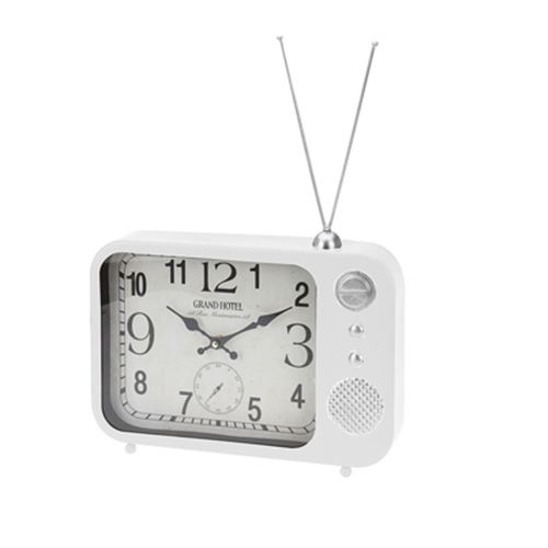 Tischuhr Radioform wei� 23x33x5cm Wanduhr Radiouhr Dekouhr Uhr Retro