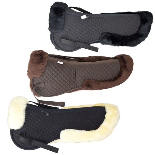 Lammfell Sattelkissen Sattelpad mit Fellrand hinten in beige, braun oder schwarz