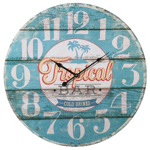 Tropical Bar Wanduhr 58cm runde Analoge Wand Uhr Retro Shabby Batteriebetrieben