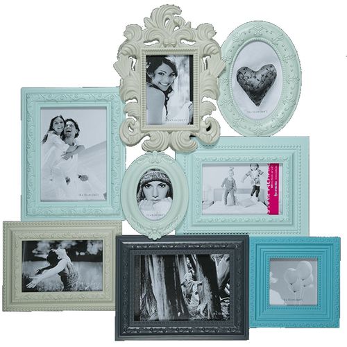 Bilderrahmen Vintage bunt 59x58cm Kunststoff f�r 8 Bilder Wandmontage