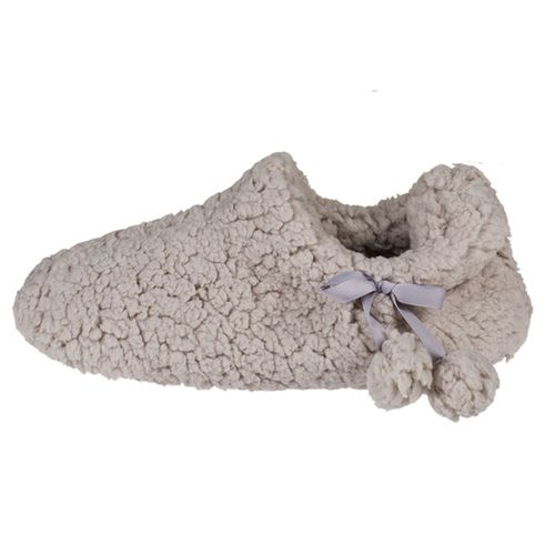 Kuschel Hausschuhe Gr. 36 - 41 in wei�, hellgrau oder dunkelgrau mit Pompoms 