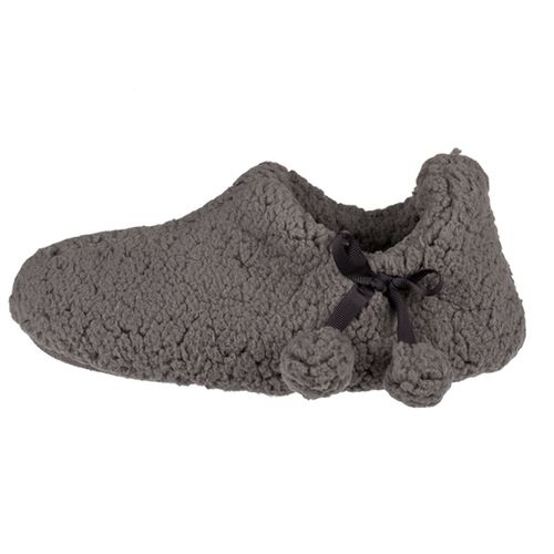 Kuschel Hausschuhe Gr. 36 - 41 in wei�, hellgrau oder dunkelgrau mit Pompoms 