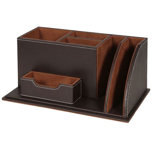 Schreibtisch-Organisierer braun Kunstleder 24x13x5x11cm Stifteboxmit 6 F�chern