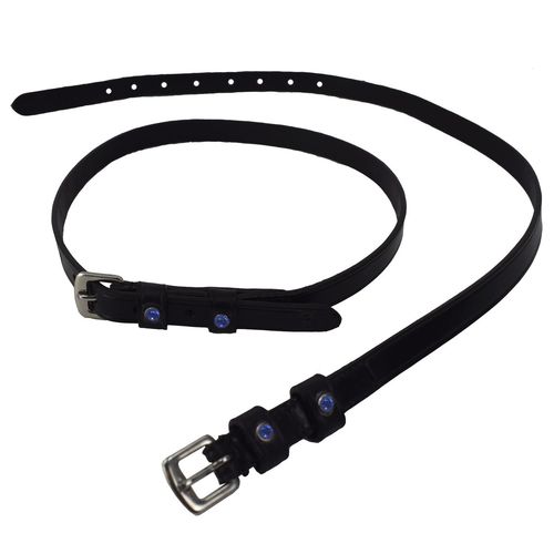 Sporenriemen aus Leder mit 2 Strass Steinchen in rosa oder blau , paarweise 