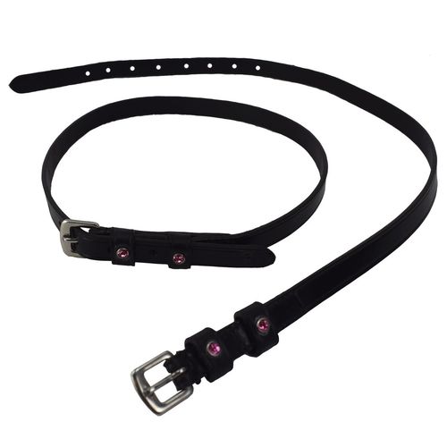 Sporenriemen aus Leder mit 2 Strass Steinchen in rosa oder blau , paarweise 