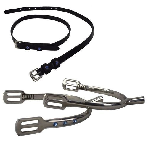 Sporen 20mm mit Glitzersteinchen in rosa od. blau u. passenden Ledersporenriemen 