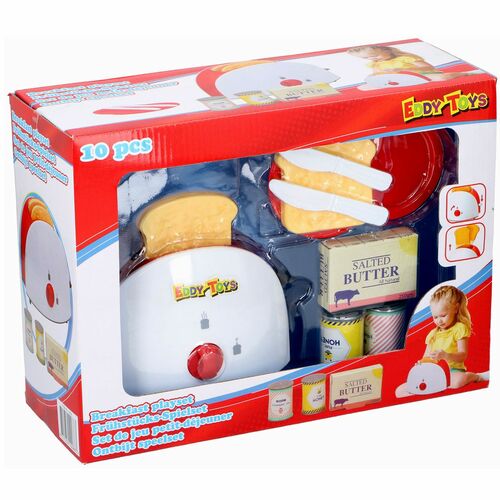 Toaster Fr�hst�cks Spielset 10 tlg. f�r Spielk�che Toast Butter Marmelade Honig