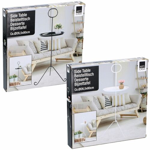 Beistelltisch Retro Tisch rund 26x80cm Metall in Schwarz oder Wei� Couchtisch