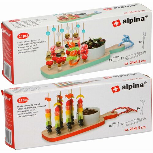 Snack- und Spie�brett Spie�e aus Holz mit Schale Partyspie�e 11tlg. K�sespie�e