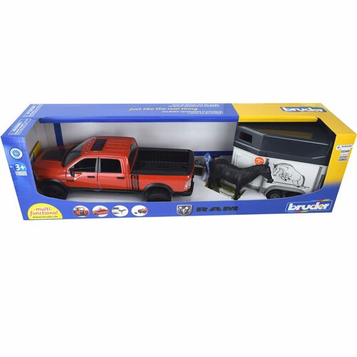 Bruder 02501 Dodge RAM 2500 Power Wagon Pickup rot mit Pferdeanh�nger + 1 Pferd
