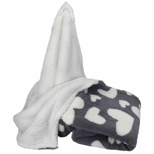 Teddydecke 150x200cm Herzen oder grau/wei� Lammfelloptik Kuscheldecke 
