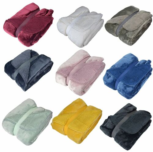 Kuscheldecke 150x200cm mit Flanell und Sherpa Wohndecke Teddydecke in 9 Farben