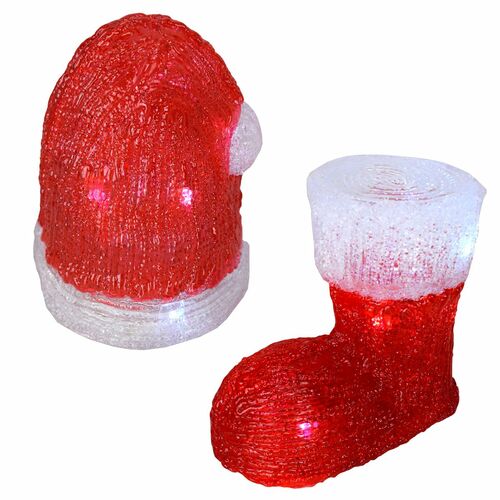 LED Weihnachtsstiefel o. Weihnachtsm�tze Acryl Innendekoration Batteriebetrieben