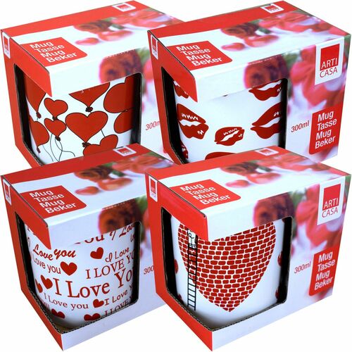 Tasse 300ml Kaffeetasse Geschenk Teetasse Liebe, Herz, K�sse oder I Love You