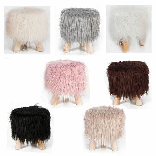 Kunstfell Hocker Schemel Holz gepolstert 30cm Sitzhocker Polsterhocker