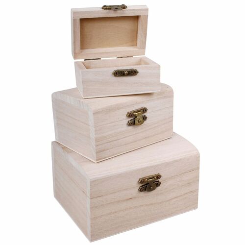 Holzboxen 3er Set mit ovalen Deckel und Verschlu� Geschenkbox Holzk�stchen