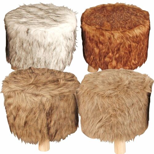 Kunstfell Hocker Schemel Holz gepolstert 30cm Tierfell-Optik Sitzhocker