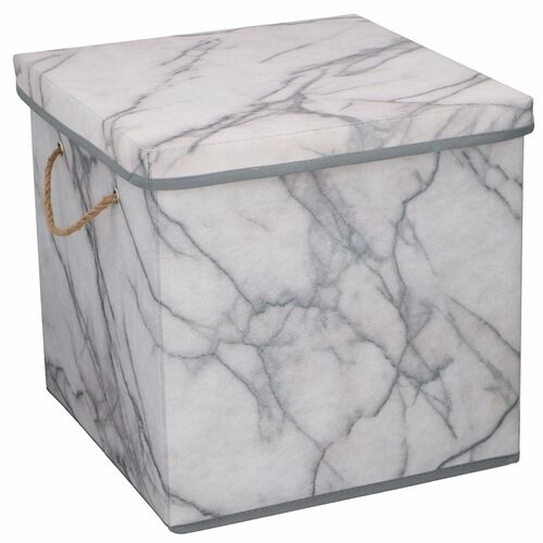 Aufbewahrungsbox faltbar 31x31x31cm mit Deckel und Griffen Marmor Optik Faltbox