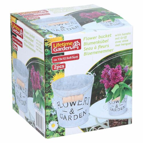 Blumentopf Set 2tlg. Metall Eimer 13x12,5cm Shabby Chic mit Tragegriffen Pflanzk�bel
