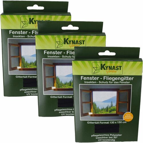 Fliegengitter Insektenschutz 3er Set Fenstergitter 130x150cm Polyester schwarz